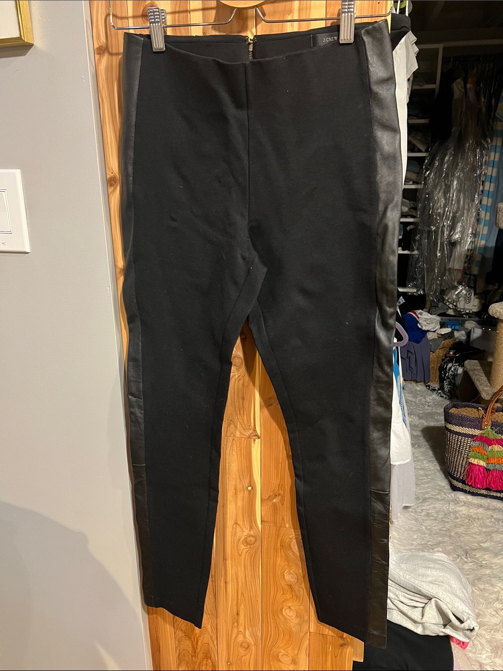 J. Crew High Waisted Black Pixie Leggings with Leather Side Panels